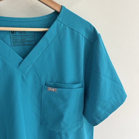Figs Technical Collection Leon Scrub Top Turquoise Blue V-Neck Size XL Z10001 - Picture 3 of 4